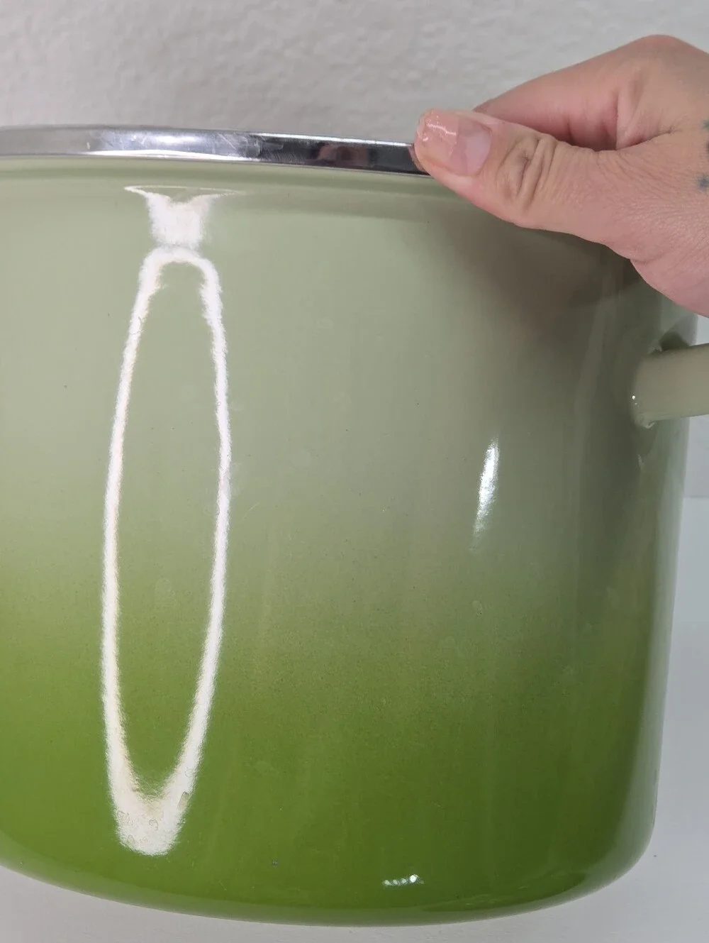 VTG Le Creuset Enamel on Steel Stockpot 6 Qt Green Soup Pot Pan w Lid Palm Ombre